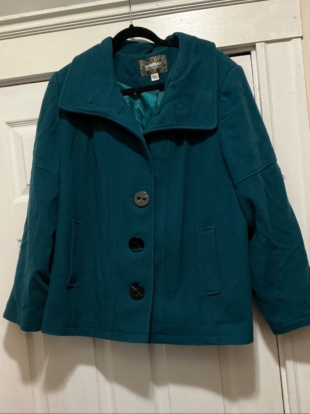 Avenue Teal Short Wool Peacoat with Wide Collar